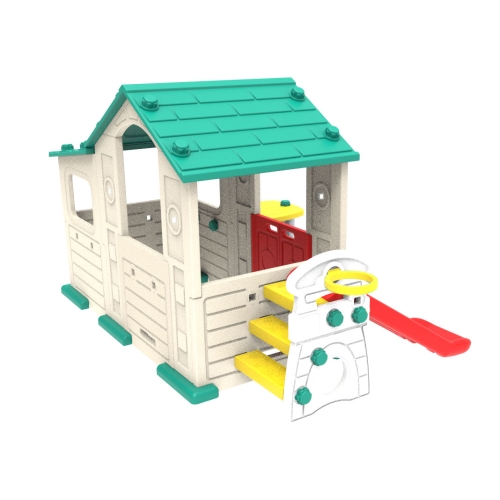 Duży Domek dla dzieci 4w1 Zjeżdżalnia Zielony Dach CHD-508G